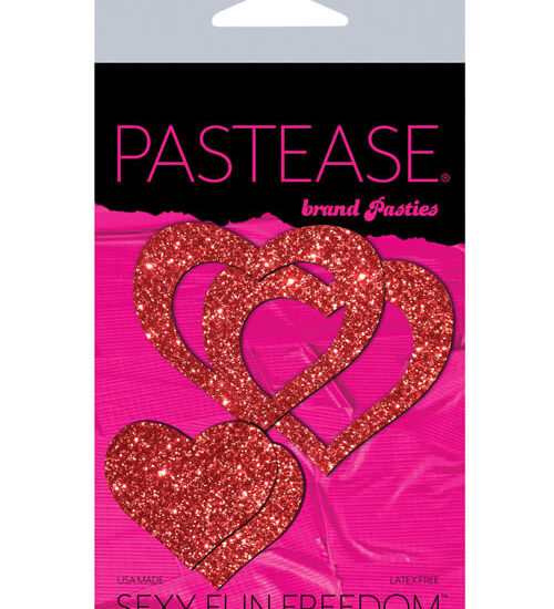 Pastease Premium Glitter Peek a Boob Hearts - Red O/S